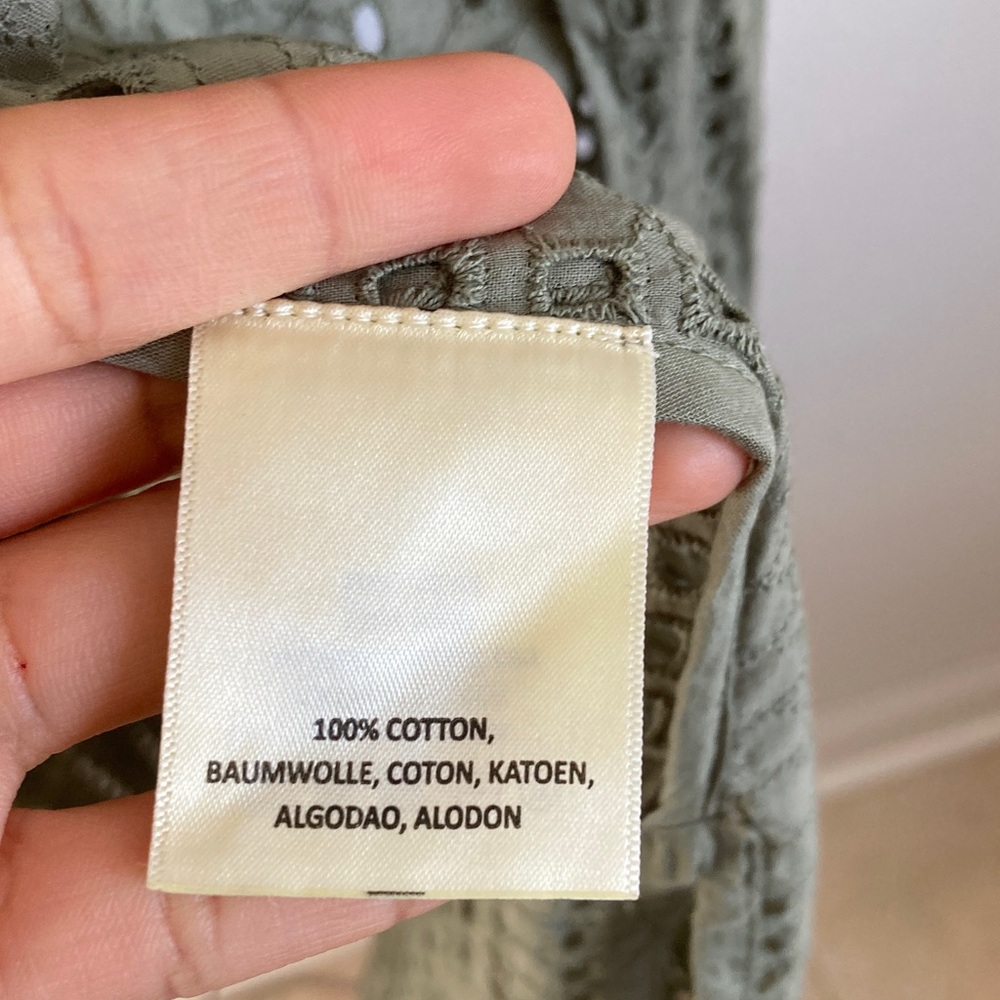 By Anthropologie Collared Eyelet Duster One Size Olive Green - Picture 5 of 8